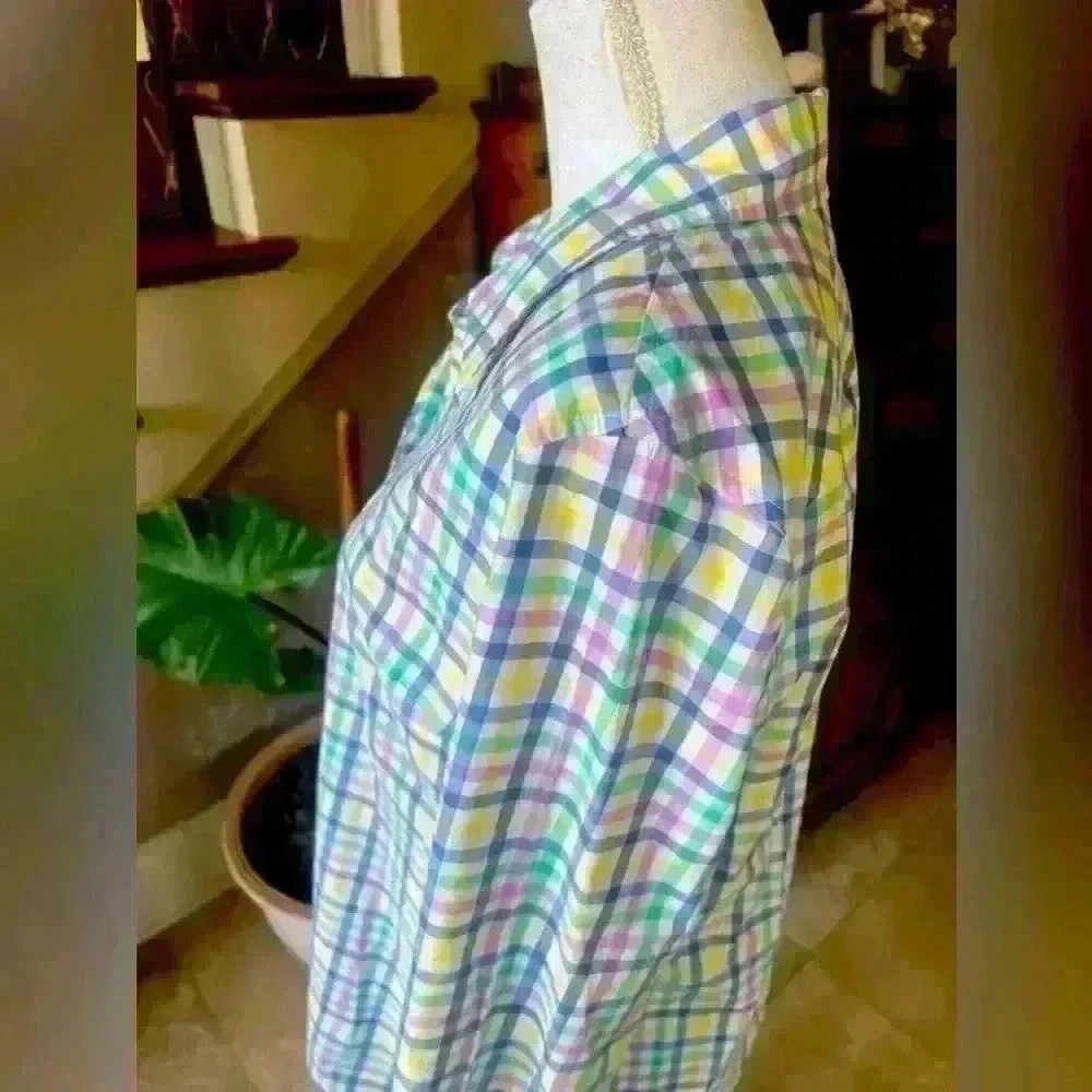 Talbots ladies cotton blouse Large. NWOT. Checker stripes colorful. Long sleeve - Picture 5 of 9